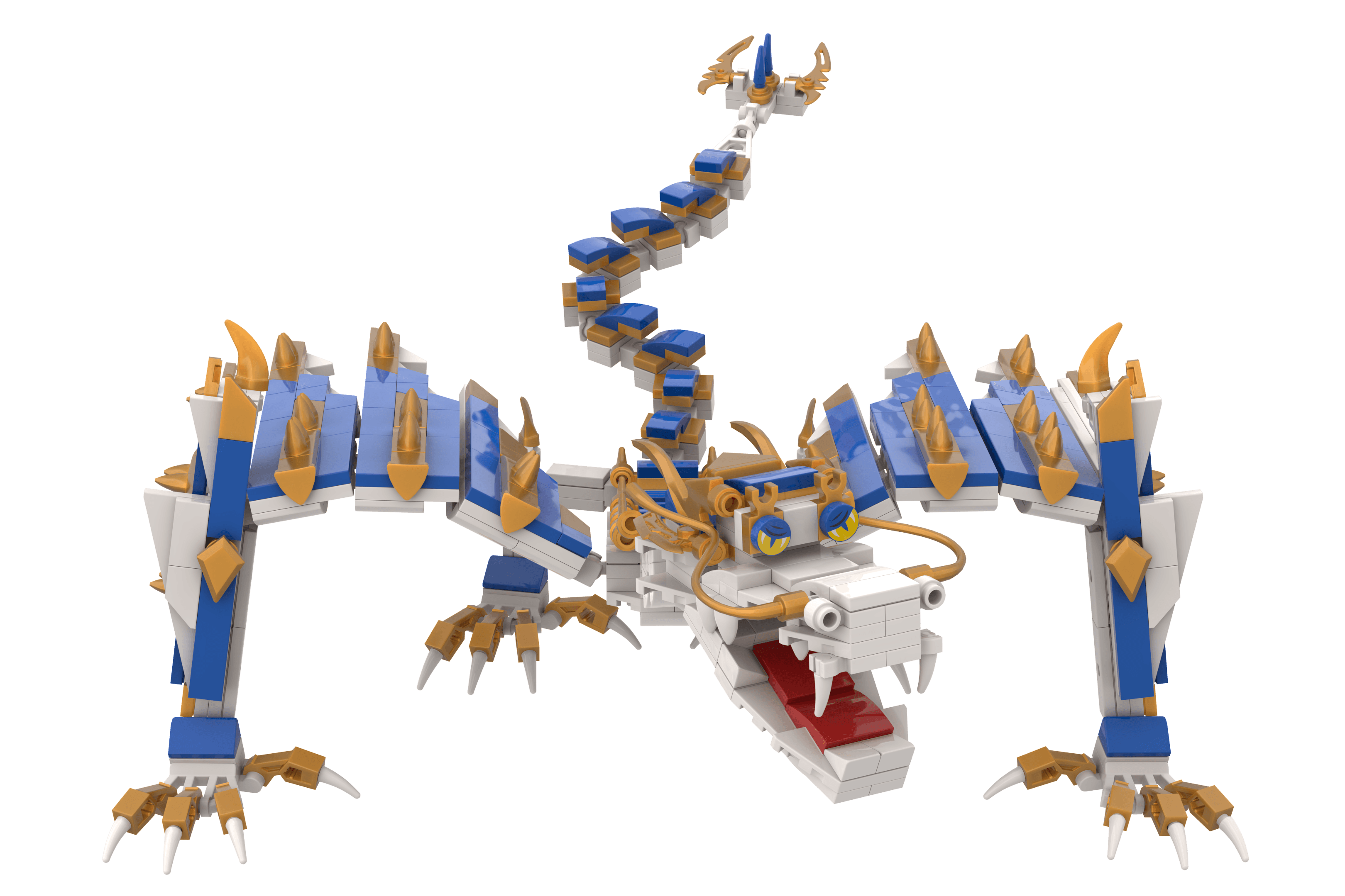Zmago facing forward, wings spread and tail raised